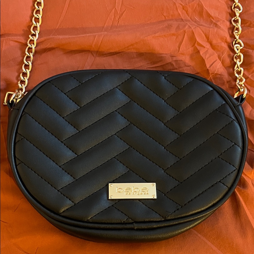 Bebe Black Chevron Crossbody Bag with Gold Chain